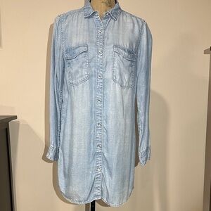 Light Blue Denim chambray Shirt mini Dress Size Medium